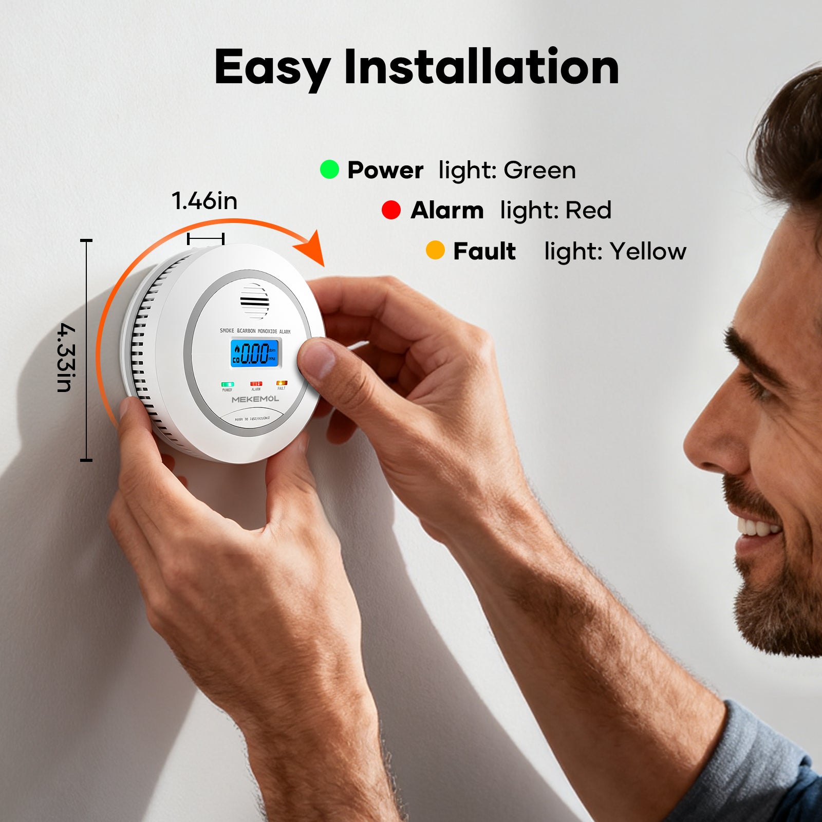 Carbon Monoxide Detectors, Battery Powered 2 in 1 Smoke & CO Alarm with LCD Digital Display, Smoke Carbon Monoxide Detector Combo, 85 dB Fire Alarm for Home Kitchen Office Travel Hotel - 2 pack-White