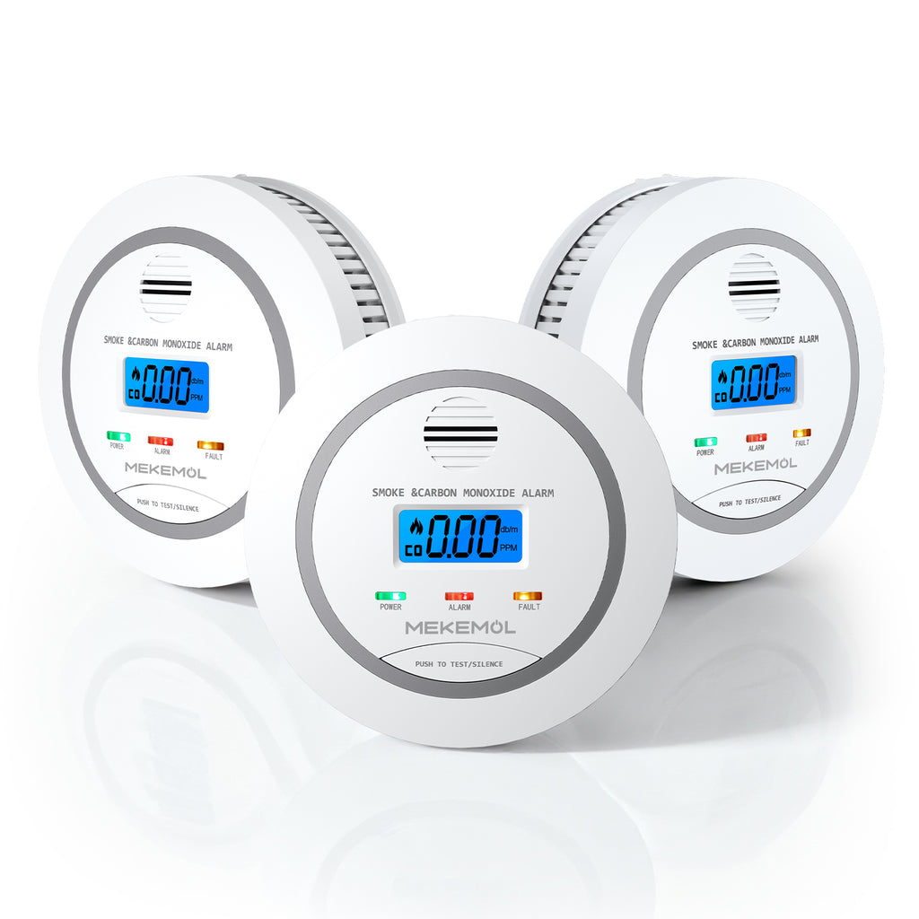 Carbon Monoxide Detectors, Battery Powered 2 in 1 Smoke & CO Alarm with LCD Digital Display, Smoke Carbon Monoxide Detector Combo, 85 dB Fire Alarm for Home Kitchen Office Travel Hotel - 3 pack-White