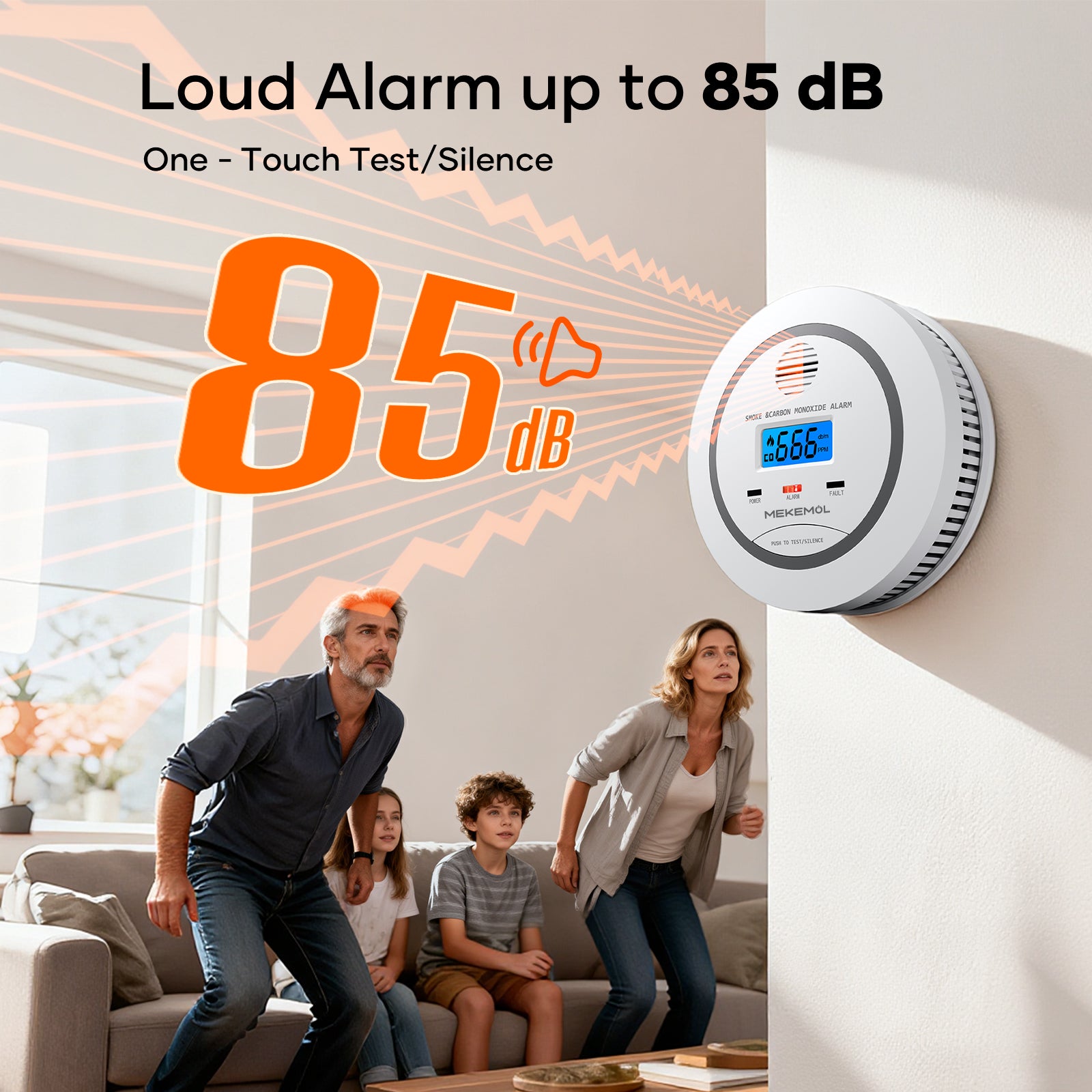 Carbon Monoxide Detectors, Battery Powered 2 in 1 Smoke & CO Alarm with LCD Digital Display, Smoke Carbon Monoxide Detector Combo, 85 dB Fire Alarm for Home Kitchen Office Travel Hotel - 1 pack-White