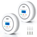 Carbon Monoxide Detectors, Battery Powered 2 in 1 Smoke & CO Alarm with LCD Digital Display, Smoke Carbon Monoxide Detector Combo, 85 dB Fire Alarm for Home Kitchen Office Travel Hotel - 2 pack-White