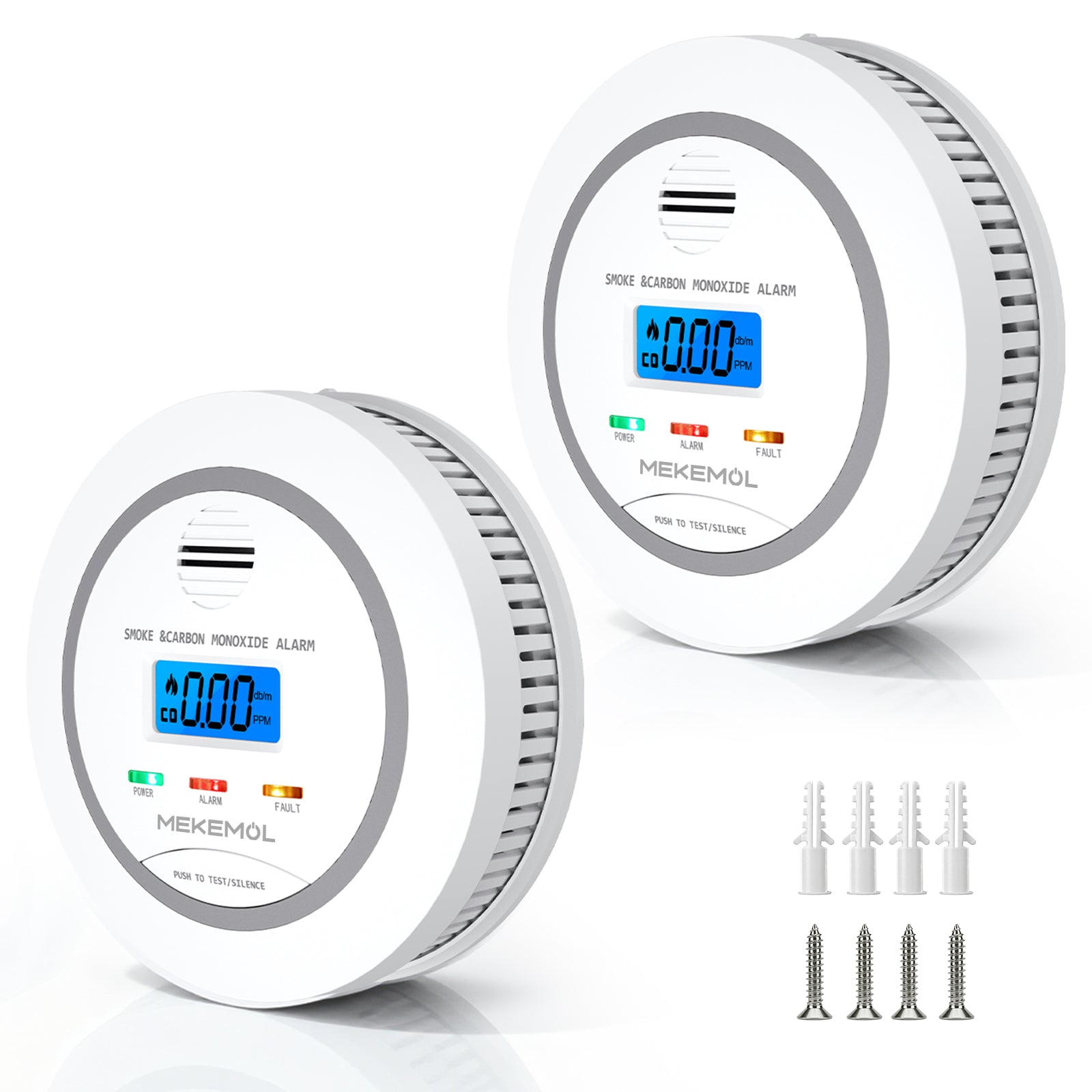 Carbon Monoxide Detectors, Battery Powered 2 in 1 Smoke & CO Alarm with LCD Digital Display, Smoke Carbon Monoxide Detector Combo, 85 dB Fire Alarm for Home Kitchen Office Travel Hotel - 2 pack-White