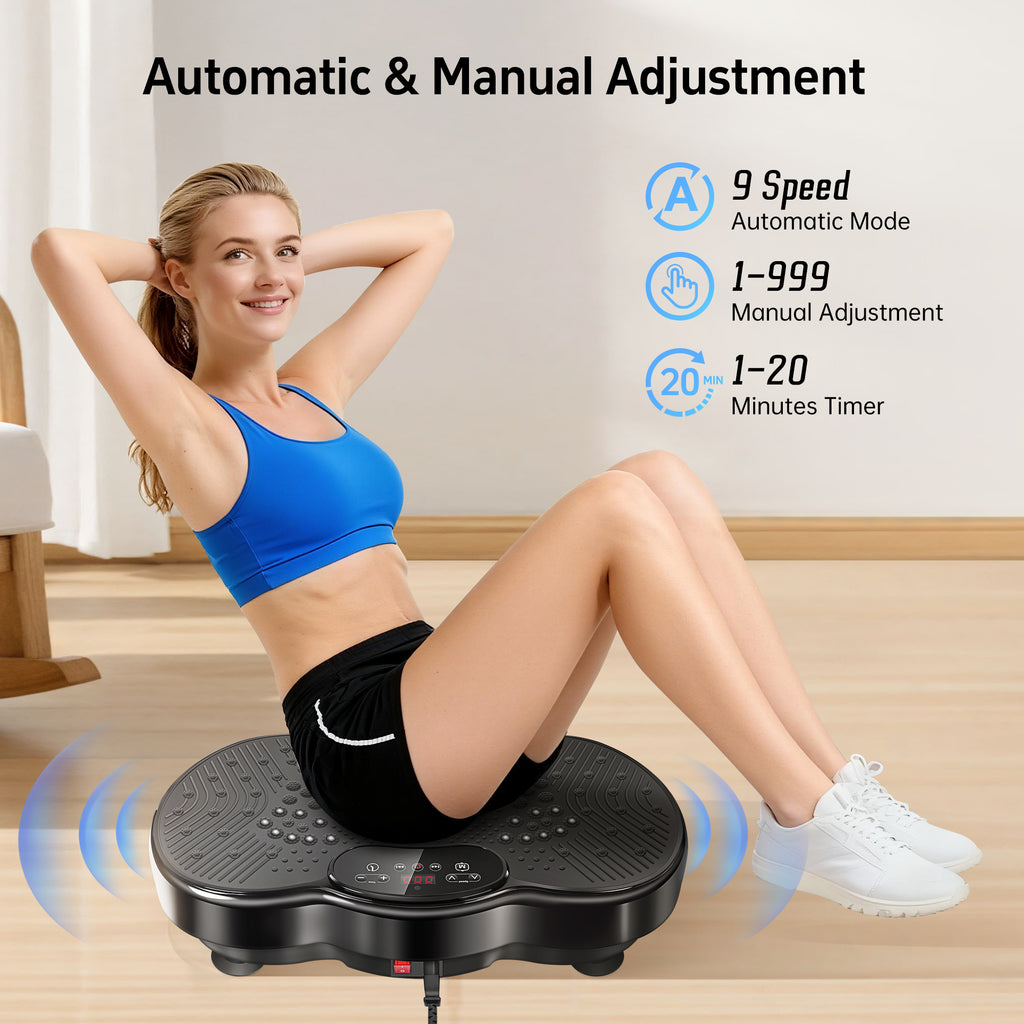 Vibration Plate Exercise Machine, Vibrating Plate for Lymphatic Drainage, 999 Adjustable Speeds Power Vibrate Stand Shake Board, 330 Lbs Capacity Whole Body Workout Equipment for Weight Loss, Shaping