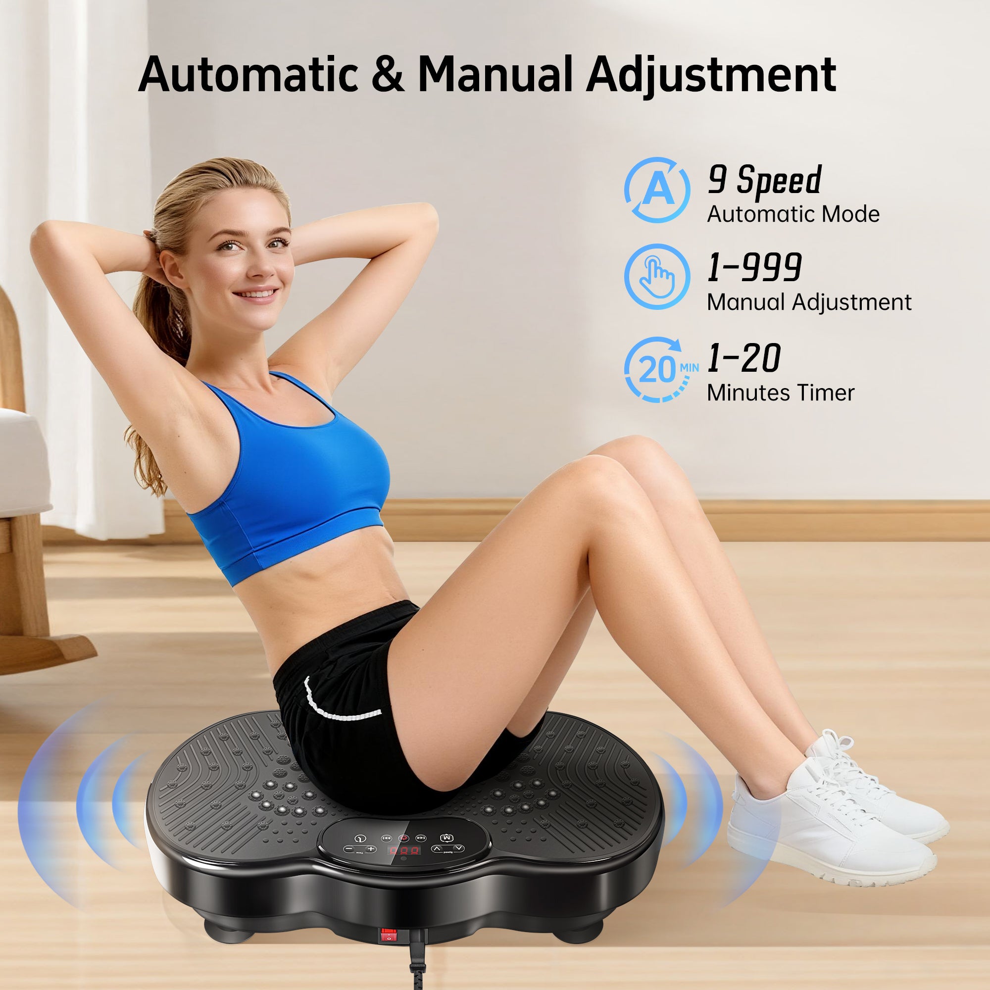 Vibration Plate Exercise Machine, Vibrating Plate for Lymphatic Drainage, 999 Adjustable Speeds Power Vibrate Stand Shake Board, 330 Lbs Capacity Whole Body Workout Equipment for Weight Loss, Shaping
