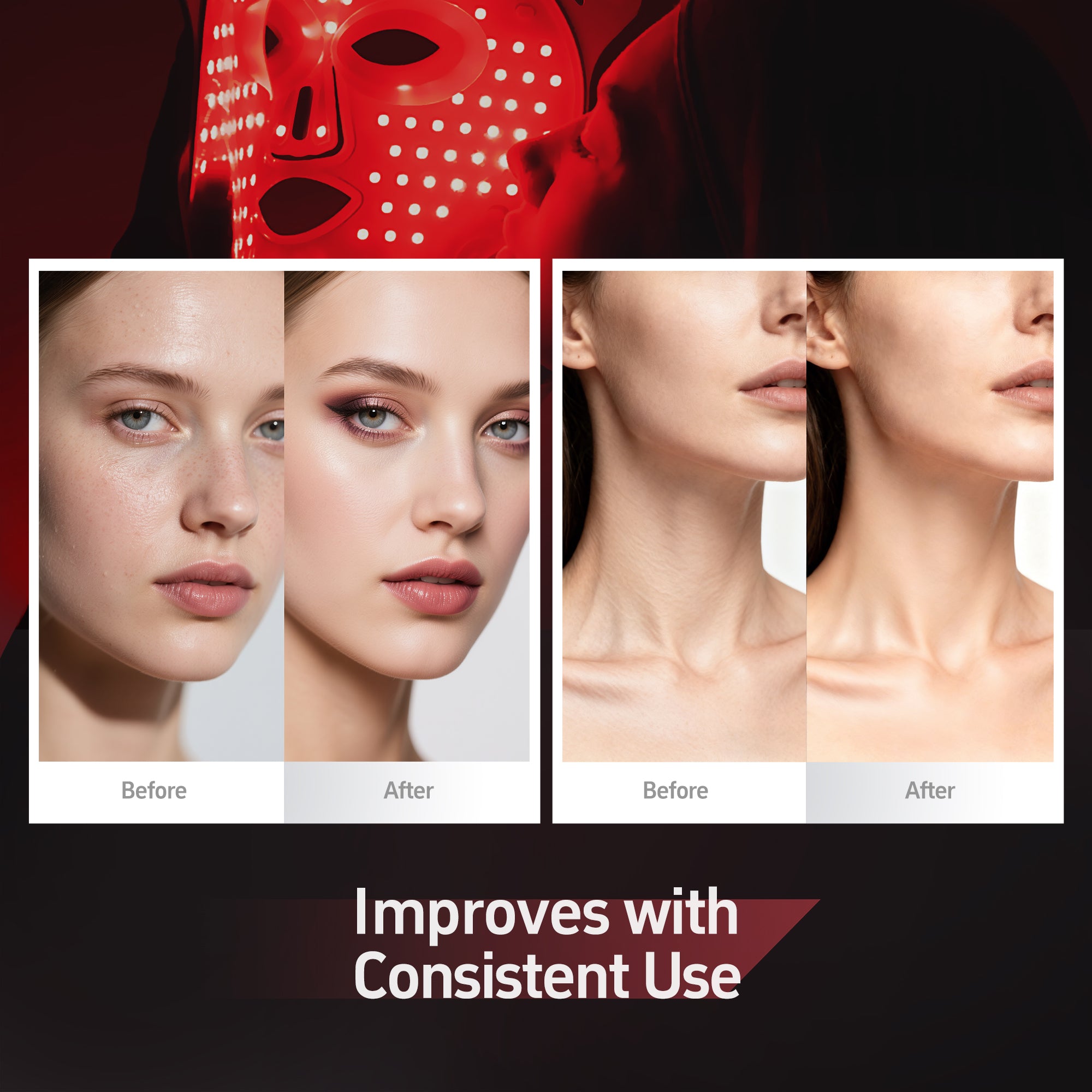 Red Light Photon for Face & Neck Mask, 7 Colors LED Face Mask Light, Portable Rechargeable Skincare Device for Radiant Glow, Skin Firming & Facial Rejuvenation at Home Working Travel Yoga