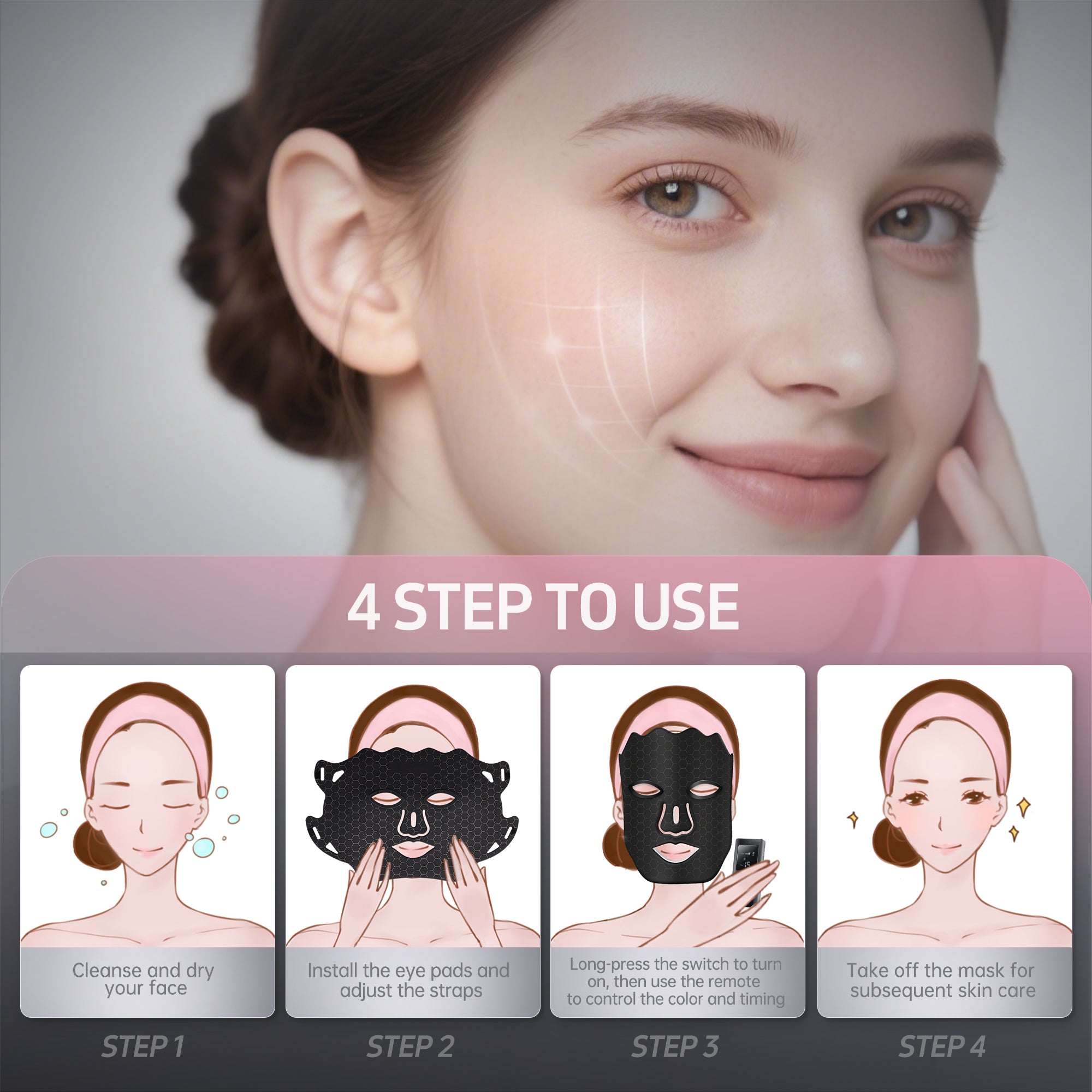 Red Light Photon for Face & Neck Mask, 7 Colors LED Face Mask Light, Portable Rechargeable Skincare Device for Radiant Glow, Skin Firming & Facial Rejuvenation at Home Working Travel Yoga